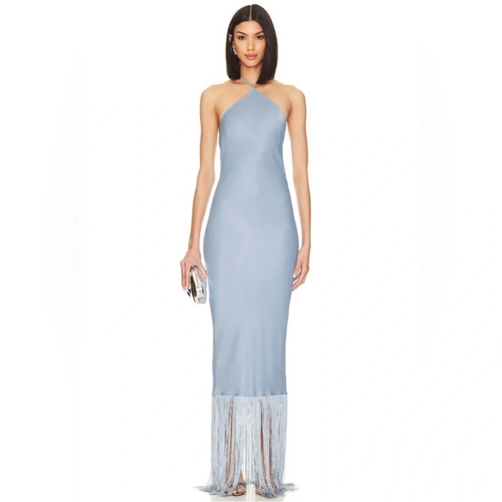 camila coelho payton maxi dress (gown) in dusty blue size Medium. - Picture 1 of 2
